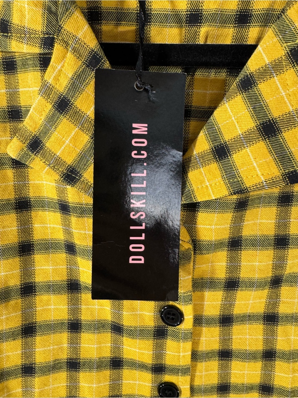 Dollskill Trickz N' Treatz Like Whatever Yellow Plaid Button Shirt Large NEW - Picture 8 of 10